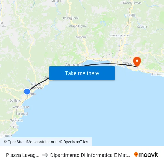 Piazza Lavagnola to Dipartimento Di Informatica E Matematica map