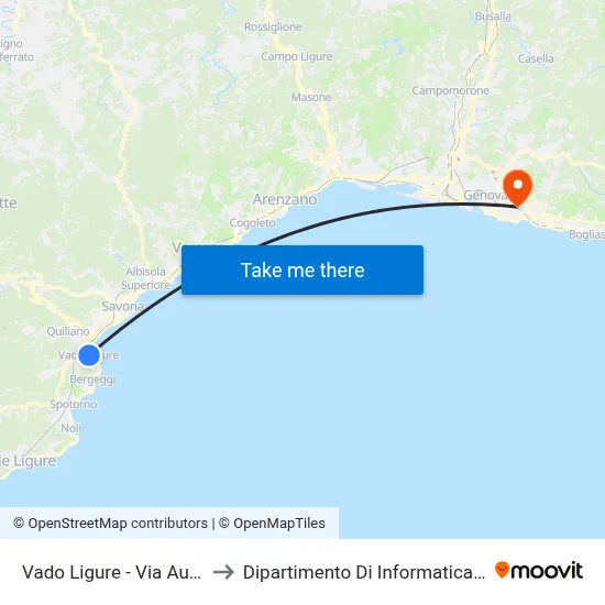 Vado Ligure - Via Aurelia Centro to Dipartimento Di Informatica E Matematica map