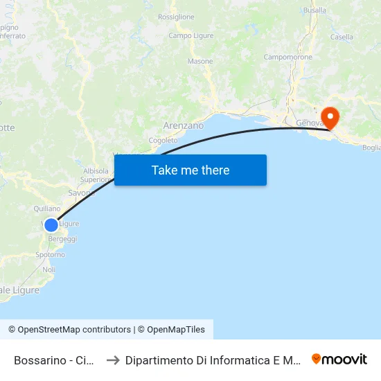 Bossarino - Cimitero to Dipartimento Di Informatica E Matematica map