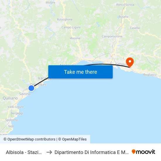 Albisola - Railway Station to Department of Computer Science and Mathematics map