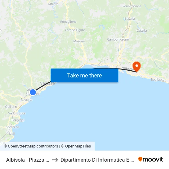 Albisola - Piazza Mameli to Dipartimento Di Informatica E Matematica map