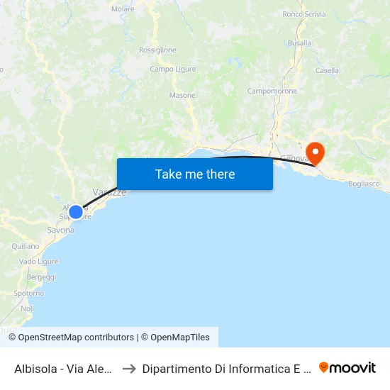 Albisola - Via Alessandria to Dipartimento Di Informatica E Matematica map