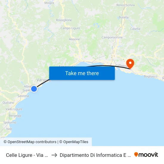 Celle Ligure - Via Pecorile to Dipartimento Di Informatica E Matematica map