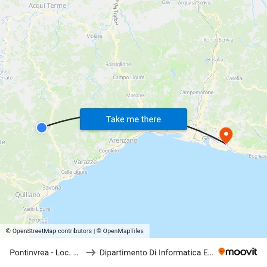 Pontinvrea - La Pineta to Department of Computer Science and Mathematics map