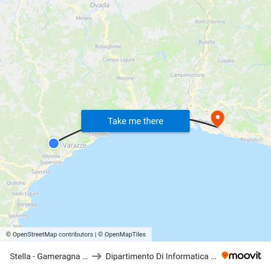 Stella - Gameragna Capolinea to Dipartimento Di Informatica E Matematica map