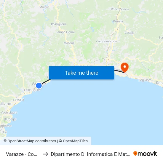 Varazze - Municipality to Department of Computer Science and Mathematics map