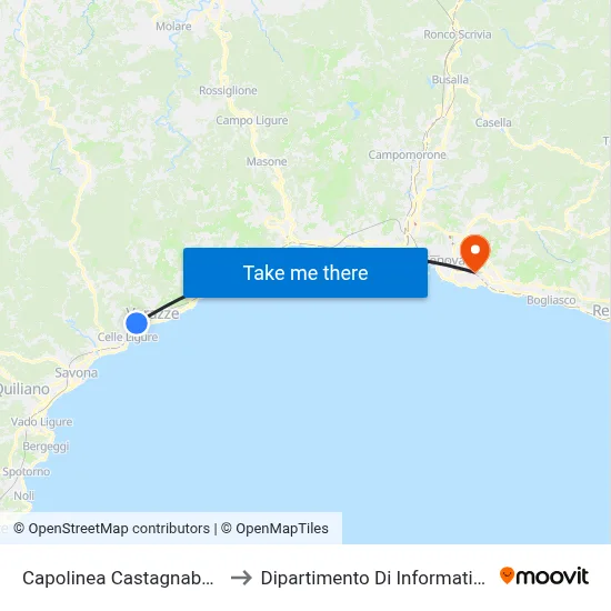 Castagnabuona Terminal (Varazze) to Department of Computer Science and Mathematics map