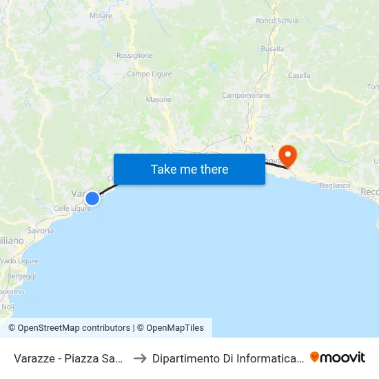 Varazze - Saint Catherine Square to Department of Computer Science and Mathematics map