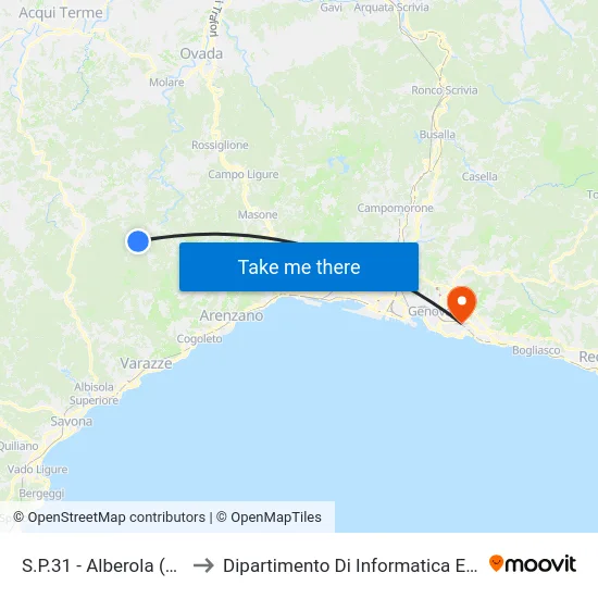 S.P.31 - Alberola (Sassello) to Dipartimento Di Informatica E Matematica map