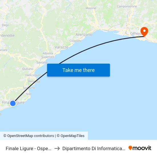Finale Ligure - Ospedale Ruffini to Dipartimento Di Informatica E Matematica map