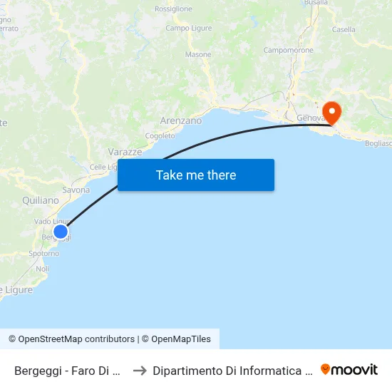 Bergeggi - Port Vado Lighthouse to Department of Computer Science and Mathematics map