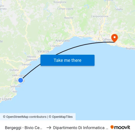 Bergeggi - Bivio Centro Aurelia to Dipartimento Di Informatica E Matematica map