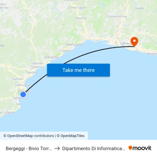 Bergeggi - Torre Del Mare Junction to Department of Computer Science and Mathematics map