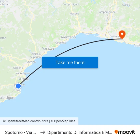 Spotorno - Via Aurelia to Dipartimento Di Informatica E Matematica map