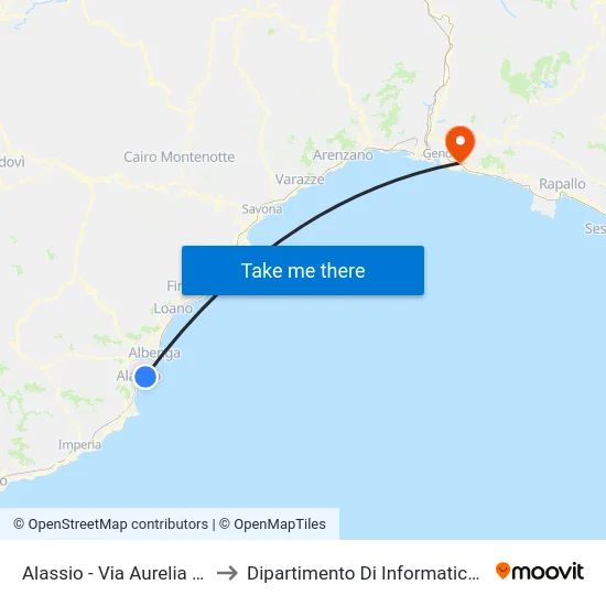 Alassio - Via Aurelia (La Vedetta) to Dipartimento Di Informatica E Matematica map
