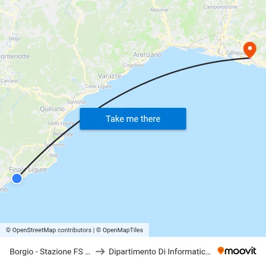 Borgio - Railway Station (Via Aurelia) to Department of Computer Science and Mathematics map