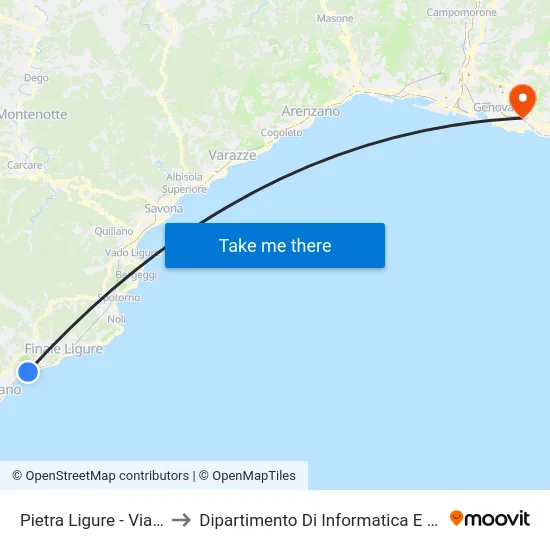 Pietra Ligure - Via Aurelia to Dipartimento Di Informatica E Matematica map