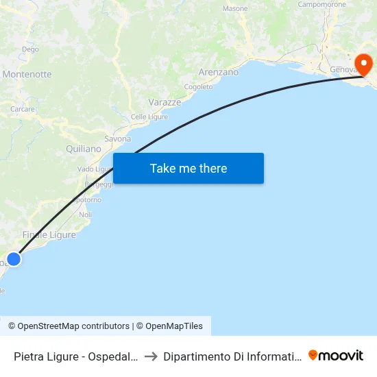 Pietra Ligure - Santa Corona Hospital to Department of Computer Science and Mathematics map