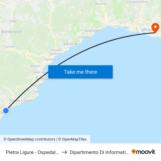 Pietra Ligure - Ospedale Santa Corona to Dipartimento Di Informatica E Matematica map