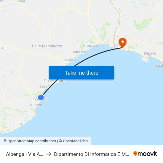 Albenga - Via Aurelia to Dipartimento Di Informatica E Matematica map