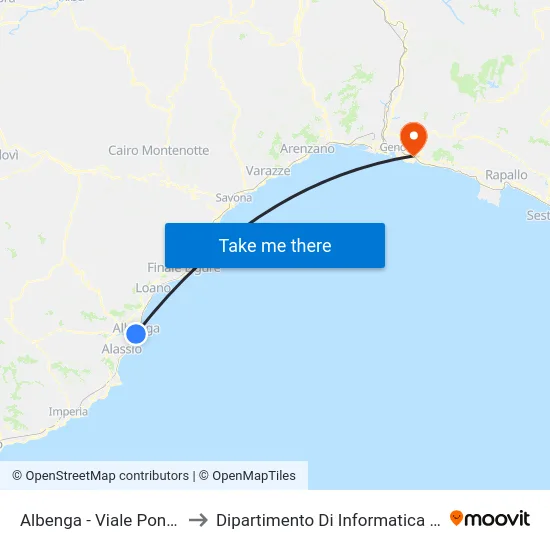 Albenga - Viale Pontelungo 56 to Dipartimento Di Informatica E Matematica map