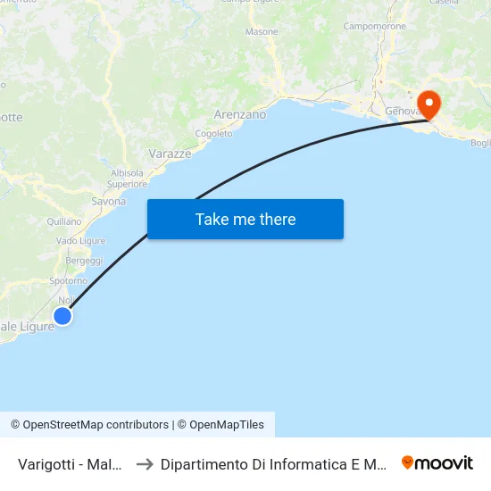Varigotti - Malpasso to Dipartimento Di Informatica E Matematica map