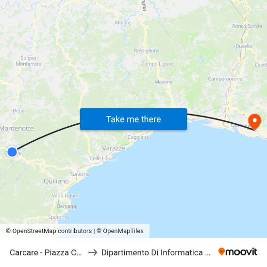 Carcare - Calasanzio Square to Department of Computer Science and Mathematics map