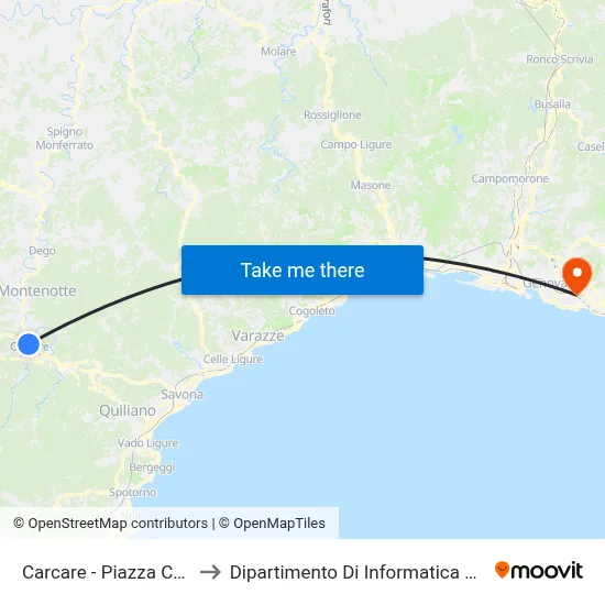 Carcare - Calasanzio Square to Department of Computer Science and Mathematics map