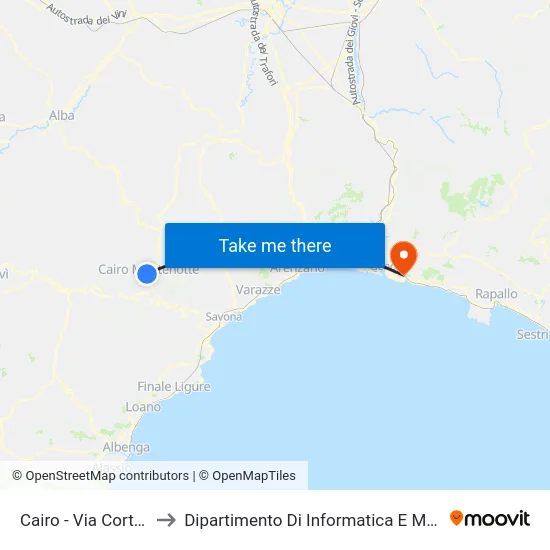 Cairo - Via Cortemilia to Dipartimento Di Informatica E Matematica map