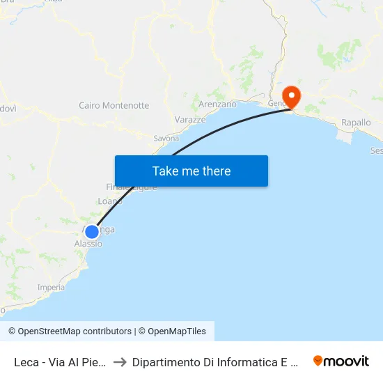 Leca - Via Al Piemonte to Dipartimento Di Informatica E Matematica map