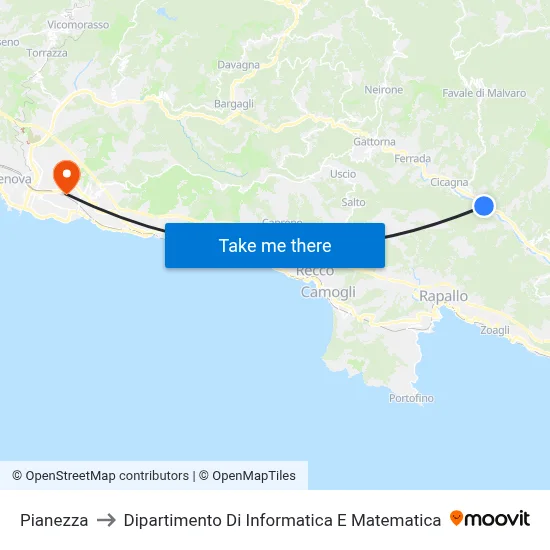 Pianezza to Department of Computer Science and Mathematics map