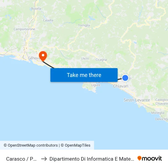 Carasco / Post Office to Department of Computer Science and Mathematics map