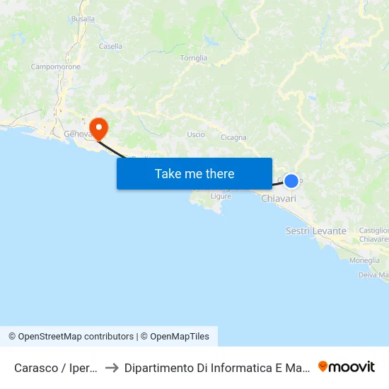 Carasco / Ipercoop to Dipartimento Di Informatica E Matematica map