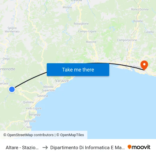 Altare - Stazione FS to Dipartimento Di Informatica E Matematica map