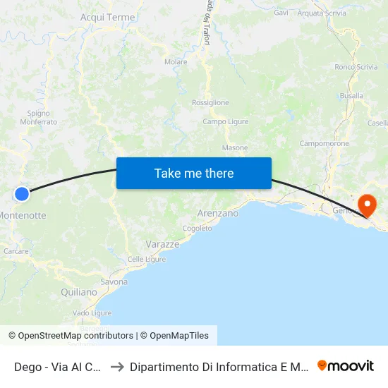 Dego - Al Colletto St to Department of Computer Science and Mathematics map