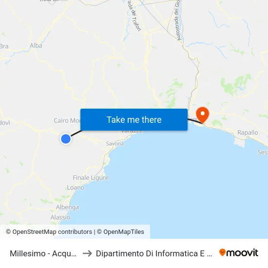 Millesimo - Acquafredda to Dipartimento Di Informatica E Matematica map