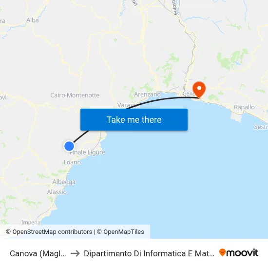 Canova (Magliolo) to Dipartimento Di Informatica E Matematica map