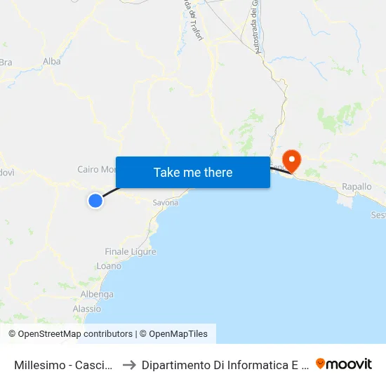Millesimo - Cascina Piana to Dipartimento Di Informatica E Matematica map