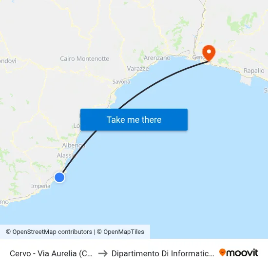 Cervo - Via Aurelia (Capo Mimosa) to Dipartimento Di Informatica E Matematica map