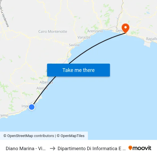 Diano Marina - Aurelia Road to Department of Computer Science and Mathematics map