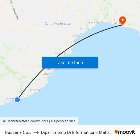 Bussana Center to Department of Computer Science and Mathematics map