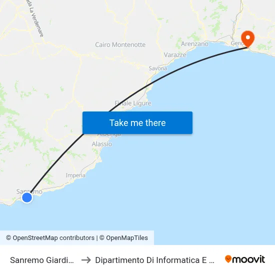 Sanremo Foce Gardens to Department of Computer Science and Mathematics map
