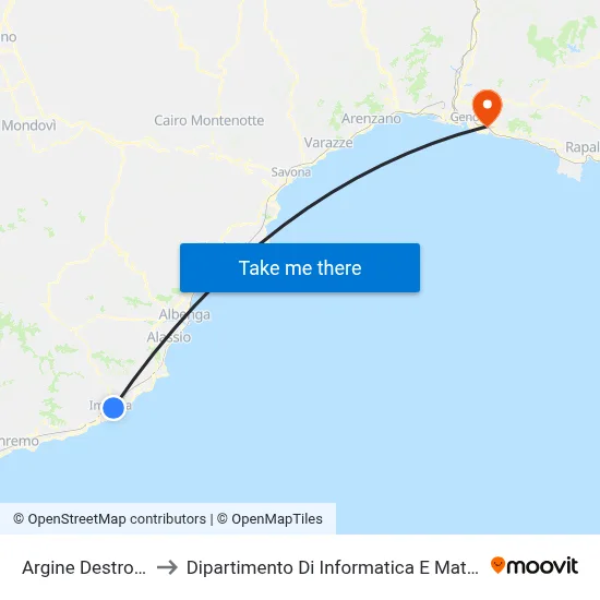 Argine Destro 127 to Dipartimento Di Informatica E Matematica map