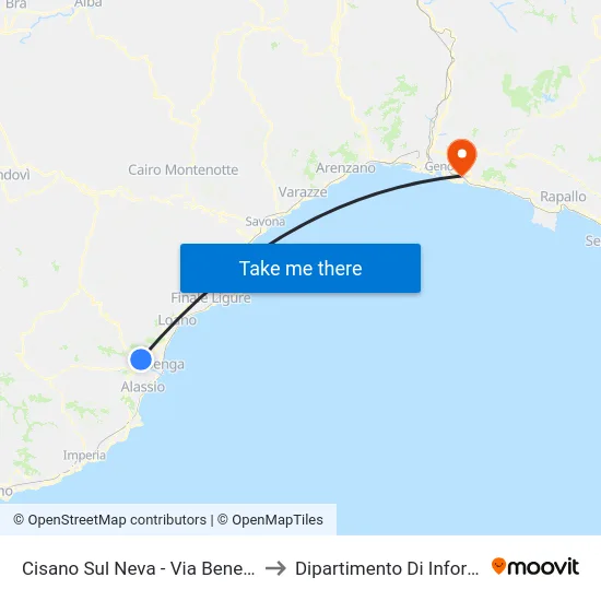 Cisano Sul Neva - Via Benessea (Zona Commerciale) to Dipartimento Di Informatica E Matematica map