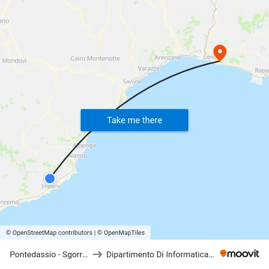 Pontedassio - Sgorreto Bennet to Dipartimento Di Informatica E Matematica map