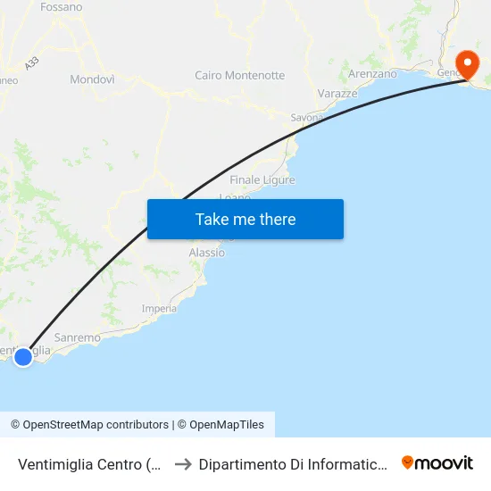 Ventimiglia Centro (Stazione Fs) to Dipartimento Di Informatica E Matematica map