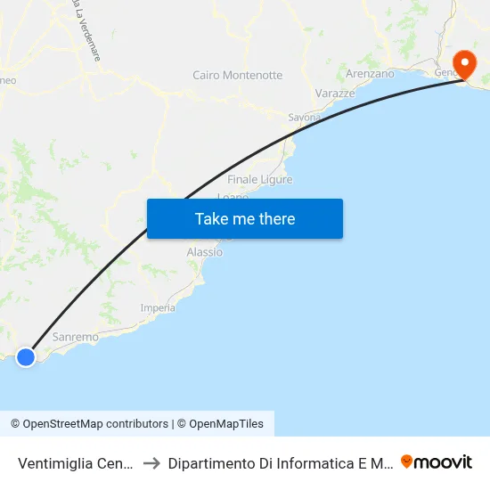 Ventimiglia ASL Center to Department of Computer Science and Mathematics map