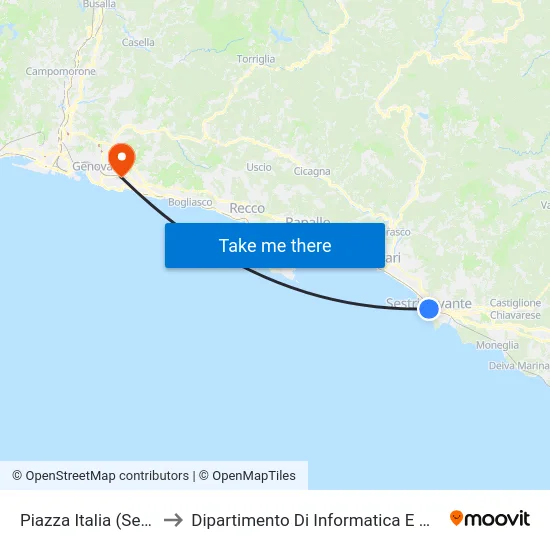Piazza Italia (Sestri Fs) to Dipartimento Di Informatica E Matematica map