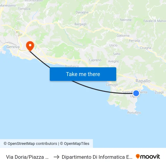 Via Doria/Piazza V. Veneto to Dipartimento Di Informatica E Matematica map