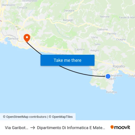 Via Garibotti / to Dipartimento Di Informatica E Matematica map